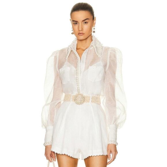 Zimmermann Tops - NWT Zimmermann High Tide Pearl Shirt Ivory Long Sleeve Button Up AU 0 / US 4